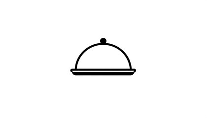 Covered dish silhouette curved dome, flat base, and small top knob. Clean black lines on white