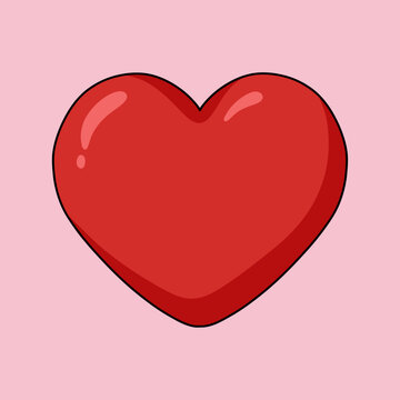 Vector Illustration of 3D Shiny, Perfect and Glowy Red Heart Icon Isolated on Pink Background