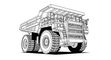 Massive Mining Dump Truck Line Art Illustration. © siti