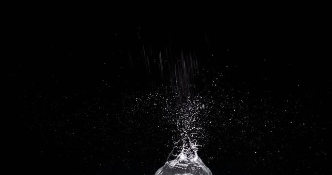 Dynamic water splashes and droplets formed by an object that is falling into the water, perfect for enhancing motion graphics and creating impressive visual effects in various projects