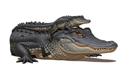 Fototapeta premium Crocodile and alligator duo in natural habitat setting