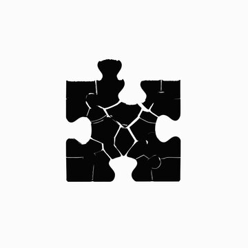 Black and white puzzle piece with cracks, representing problem solving.