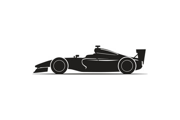 Obraz premium Detailed black silhouette of single-seater open-wheel racing car on white background, high-performance sports vehicle, aerodynamics in motion, professional motorsport