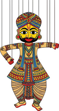 Traditional rajasthani puppet kathputli vector illustration showing classic indian folk art string marionette