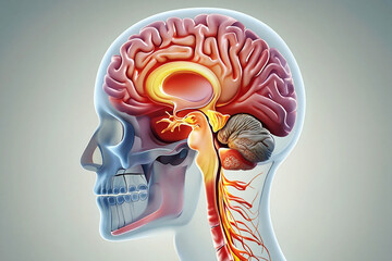 Amyotrophic Lateral Sclerosis Human brain and nervous system cross-section with skull and spinal