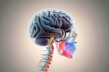 Amyotrophic Lateral Sclerosis Human brain skull jaw and spinal cord anatomy illustration