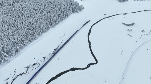 Eastern Express (Dogu Ekspresi) in the Winter Season Drone Video, Ankara to Kars Express, Kars Turkey (Turkiye)	