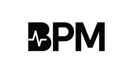 Fototapeta premium Black logo displaying bpm with a heart rate graphic incorporated