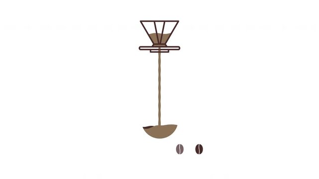 4K V60 coffee loading animation with alpha channel. Drip brewing stream with coffee bean&ndash;shaped loading indicator, smooth loop, modern flat UI motion graphic.