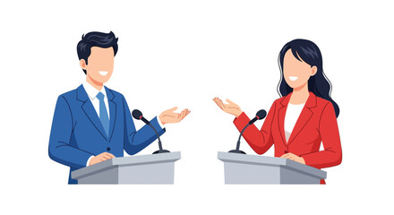 Fototapeta premium Two professionals are engaged in a formal discussion at podiums