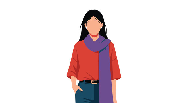 Illustration of a young woman in casual attire with a scarf