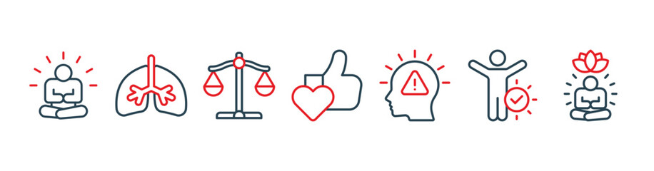 Mindfulness banner web icon vector illustration concept of spirituality, awareness, balance, and relaxation with an icon of meditation, breathe, stress reduction, body, and soul.