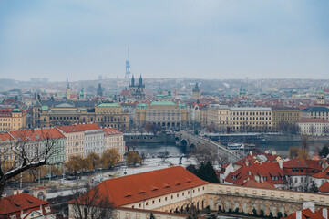 Obraz premium Prague skyline with Charles Bridge and Vltava River cityscape Czech Republic