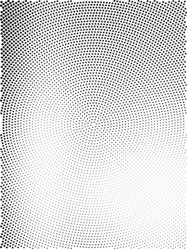 Abstract black and white circular halftone dot pattern gradient background.