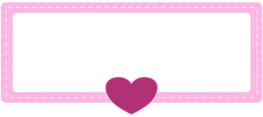 Pastel pink rectangular frame with two small heart icons and transparent background, cute stitched border for couple photography, nursery labels and baby milestone cards