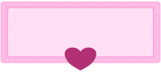 Large dark pink heart on pastel message banner with white stitched border, horizontal blank text box for romantic declarations, wedding invitations and love notes