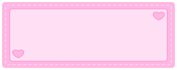 Cute pastel pink rectangular label with large light pink heart icon centered at the bottom, white stitched frame for baby shower invitations, wedding favors and sweet gift tags