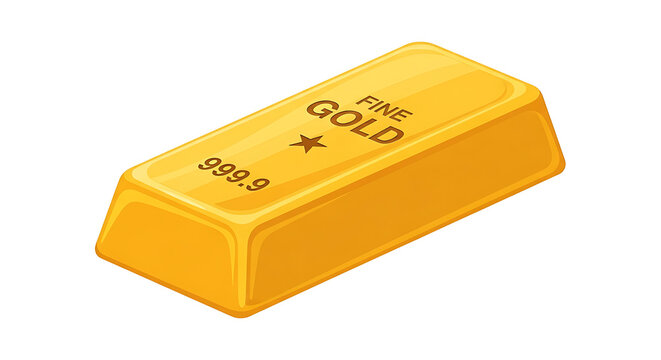 A single gold bar with 'FINE GOLD' and weight '999.9' stamped on it viewed from an angle on a plain white surface
