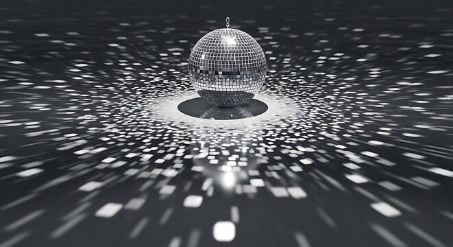 Shiny Silver Mirror Disco Ball with Reflective Light Beams