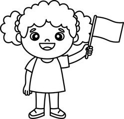 Fototapeta premium girl Holding Flag vector outline