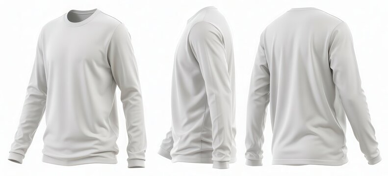 White long sleeve tshirt mockup set, front side back view, apparel template for design presentation