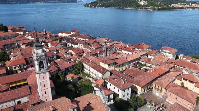 Drone view at the castle of Angra from Arona on lake maggiore in Italy