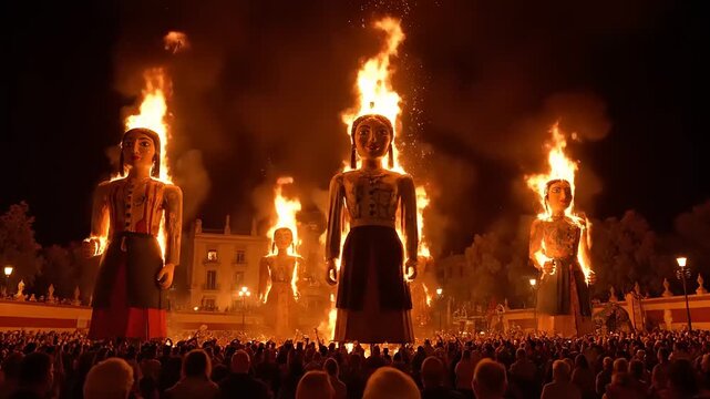 Mesmerizing Night of Fire Colossal Artworks Consumed by Flames at Las Fallas