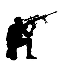 Silhouette of a Soldier Aiming a High-Powered Sniper Rifle.