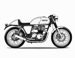 Fototapeta premium Detailed line drawing of a classic cafe racer motorcycle design with visible engine details