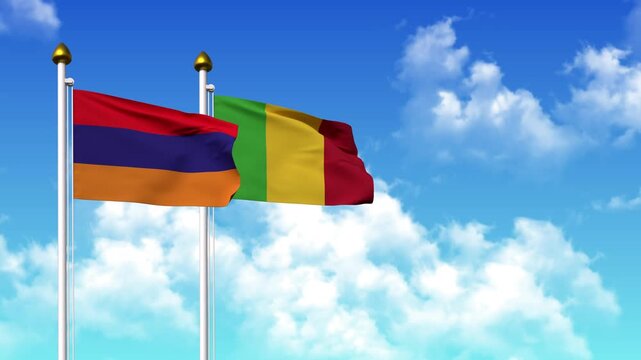 Waving flags of ARMENIA and MALI on pole included with alpha