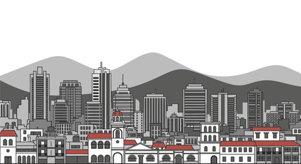 Obraz premium Modern City Skyline Illustration with Mountains Background.