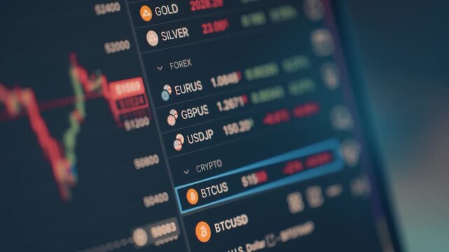 Close-up of cryptocurrency trading interface with market data