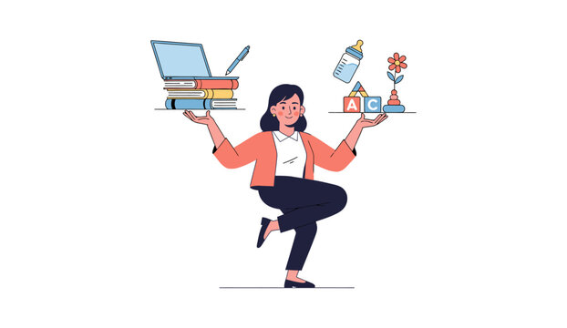 Working Mother Balancing Career and Family Life Illustration