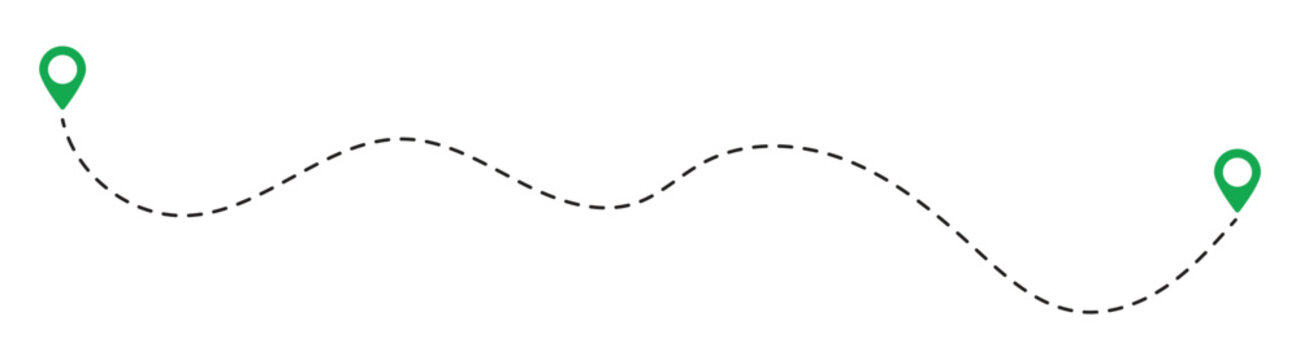 Route Optimization line icon, Route icon between two points with dotted path and location pin.  isolated on white background. Travel vector icon. Vector illustration.