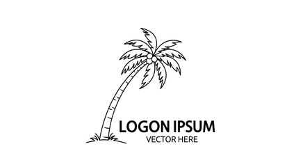 Obraz premium Minimalist black and white line art logo of a leaning palm tree with coconuts