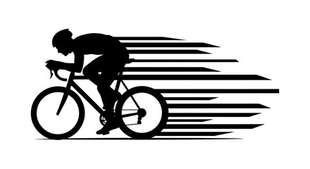 Fototapeta premium Dynamic cyclist silhouette riding a road bike with speed lines, isolated white background.