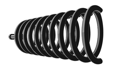 Black Metal Coil Spring in 3D Perspective View Isolated on White Background