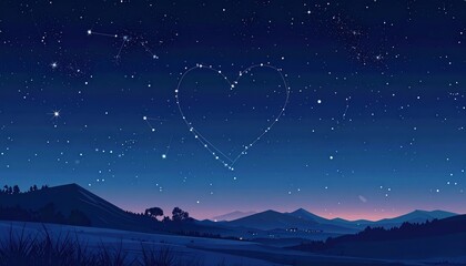 Cute heart constellation, night sky minimal style, flat design 