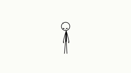 Simple Stick Figure Person Standing with Neutral Expression on an Isolated White Background, Minimalist Illustration