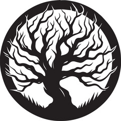 Twisted Bare Tree Silhouette Vector, Spooky Forest black vector illustration
