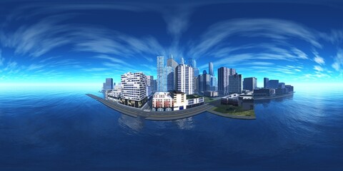 HDRI, environment map, Round panorama, spherical panorama, equidistant projection, city above water 3D rendering © ustas