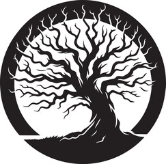 Twisted Bare Tree Silhouette Vector, Spooky Forest black vector illustration

