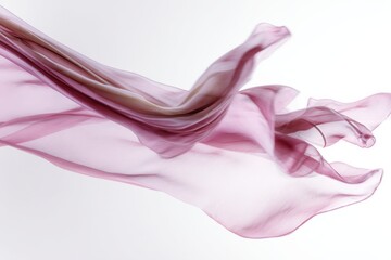 Soft pink sheer fabric with delicate folds appears to float weightlessly in the air with natural curves and gentle shadows against a white backdrop