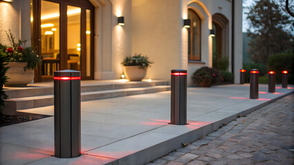 Illuminated Access Control Bollards At Office Entrance