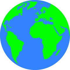 Obraz premium Earth Globe Icon Featuring Blue Oceans and Green Continents for Geography, Education, and Environmental Design