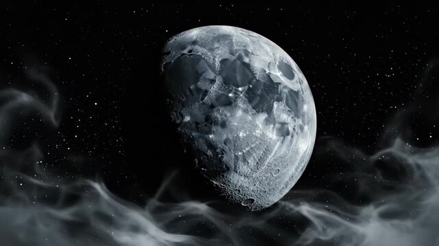 Stunning Moon in the Night Sky with Clouds and Stars.
