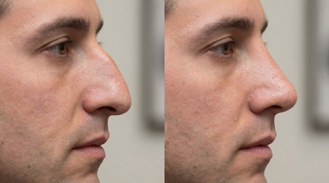 Man's profile showing before and after nose job comparison