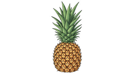 Fototapeta premium Vibrant, detailed illustration of a whole ripe pineapple with its green leafy crown, isolated on a clean white background.