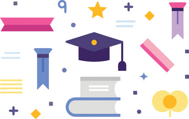 A collection of flat design icons representing education, graduation, and academic achievement. Vector, illustration