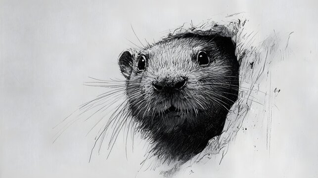 Mouse artistic sketch depicting calm rodent resting on ground picture